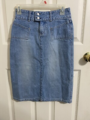 #ad Union Bay Denim Knee Length Light Wash Blue Jeans Skirt W Front Pockets Womens $17.00
