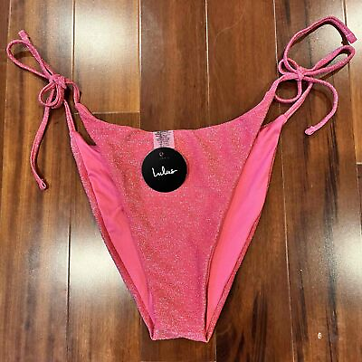 New NWT Lulus Barbie Pink Bikini Brief Bottom Tie Side Shiny String Swim Sz XL $19.00