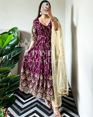 Gown Salwar Kameez Indian Anarkali Suit Designer Pakistani Party Dress Bollywood $58.46