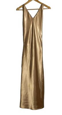 #ad Frederick’s of Hollywood Slip Dress Women’s Medium Gold Satin Maxi Adjustable $58.88
