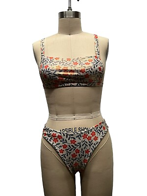 #ad ROMWE Womens Size Small Shiny Floral Bikini Swim Suit Bathing Suit Set NWOT $12.99