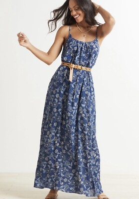 #ad Evereve Roan Ryan Blue Floral Maxi Dress X Small and Belt New With Tags $24.00