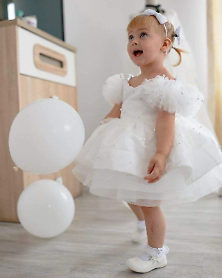 #ad Baby girl first birthday dress baby girl cake smash outfit white baptism dress $154.22