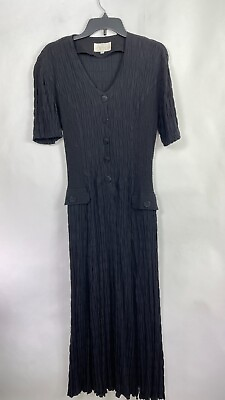 #ad Vintage Cache Womens Button Down Maxi Dress 3 4 Sleeve Black Size P. $53.88