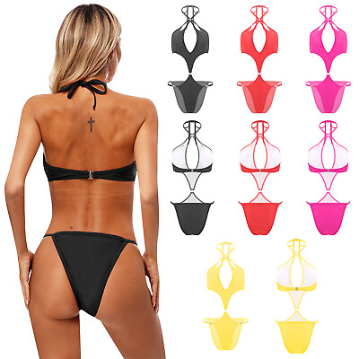 #ad Womens Monokini Criss Cross Bikini Nightclub Swimsuit Push Up Bra Jumpsuit Sexy $7.59