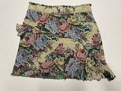 #ad Zara Mini Skirt Tapestry Floral Print Asymmetric Detail Fringe Size XS $23.00