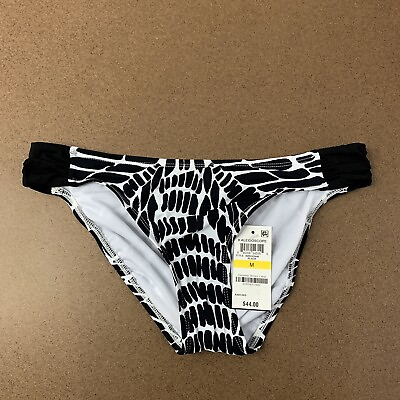 #ad Bar III Kaleidoscope Printed Side Cinch Black White Bikini Bottoms Size Medium $15.38