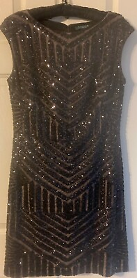 #ad Lauren Ralph Lauren Evening Black Sequined Evening Dress Size 10 $150.00
