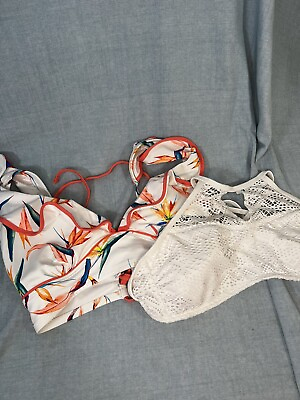 #ad Lot of 2 Bikini Tops Medium Time and Tru NWT No Boundries White Crochet $7.03