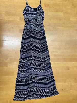 GRAY MAXI Lush Gray Print Maxi Dress Viscose Jersey Fabric Size XS $19.99