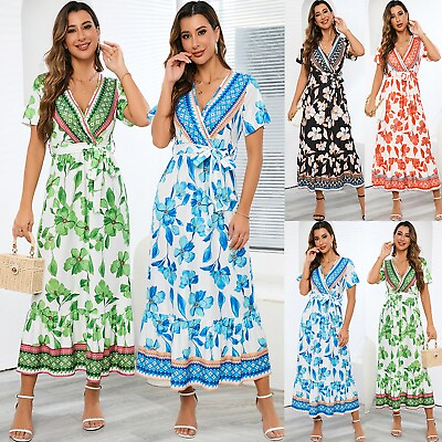 #ad Summer Dresses For Women Beach Boho Floral V neck Sundress Casual Loose Dress $32.90