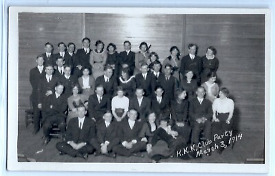#ad 1914 quot;K.K.K. Club Partyquot; teenagers school; real photo postcard RPPC $15.00