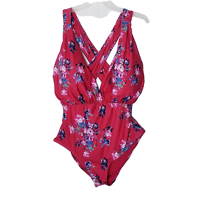 #ad Modcloth One Piece Swimsuit Women Plus Size 3X Red Pink Floral Criss Cross Back $42.00