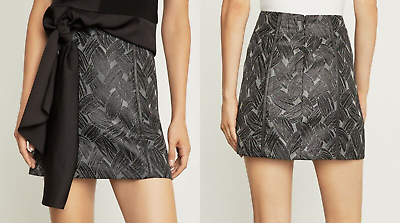 #ad #ad BCBG MAXAZRIA Sz Large Basket Weave Jacquard Textured Metallic Black Mini Skirt $27.54