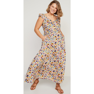 #ad Old Navy Wildflower Floral Tiered Cap Sleeve Fit Flare All Day Maxi Dress Sz 4X $35.00