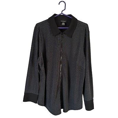 #ad LANE BRYANT Zip Shirt Plus Size 18 20 Long Sleeve Button Cuff Pinstriped Black $17.00