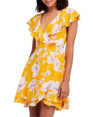 #ad #ad FREE PEOPLE Size XS Golden Yellow Floral FRENCH QUARTER MINI DRESS Boho Women’s $15.00