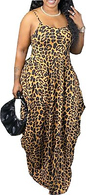 #ad DinyIn Plus Size Maxi Dresses Sundress for Women Loose Leopard Printed Adjustabl $33.18