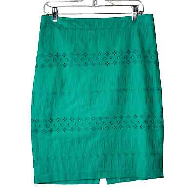 #ad Ann Taylor LOFT Skirt Womens 8 Green Eyelet Lace Embroidered Pencil Skirt $14.99
