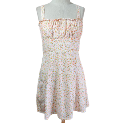 #ad White Floral Mini Sun Dress Size Medium $18.75
