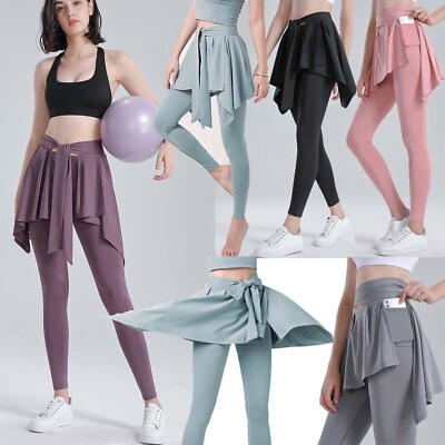 #ad #ad Women Workout Tennis Skirted Leggings Athletic Skirts Gym Yoga Pants with Pocket $22.99