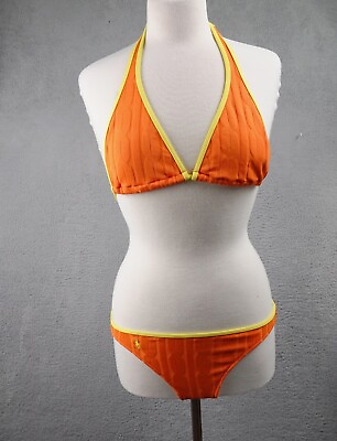 #ad Polo Ralph Lauren Orange Yellow Bikini Top Bottom Swimsuit Bikini Swim Womens S $27.23