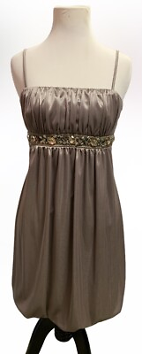 #ad #ad Vintage Y2k 90s Deb Prom Cocktail Party Dress Short Jeweled Taupe Sz M Satin $32.00