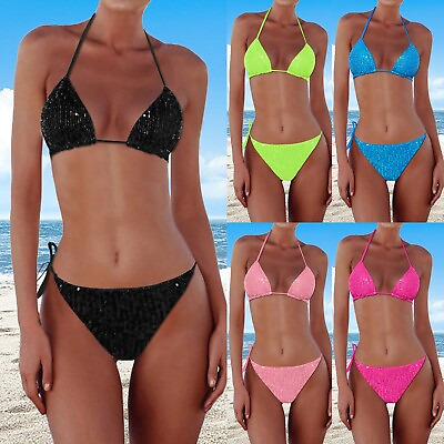 #ad Bikini Tops for Women Push up Two Piece Floral G string Thongs Swimming Tankini $12.17
