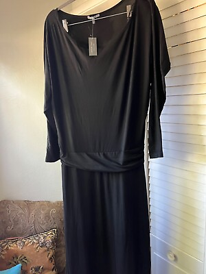 #ad Lemon Tart Of California Sz L Long Sleeve Black Maxi Dress Spandex Cotton $55.00