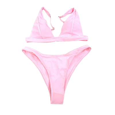 Jeniulet Womens Size M 2PC High Cut Cheeky Bikini Set Padded Adjustable Pink NWD $2.49