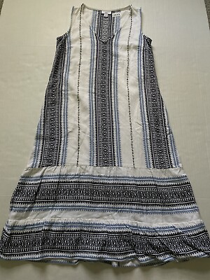 #ad #ad J Jill Dress Womens XSP Cream Navy Blue Striped Embroidered Knit Maxi Drop Waist $19.99