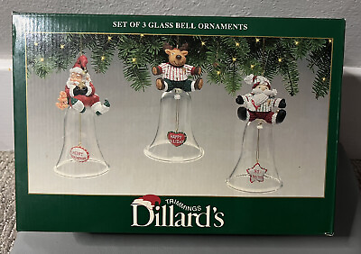 #ad #ad Vintage Dillard#x27;s Trimmings Set of 3 Glass Bell Ornaments New In Original Box $10.99