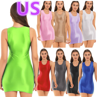 #ad #ad US Women#x27;s Bodycon Dress Sleeveless U Neck Glossy Night Club Dance Party Dresses $8.32