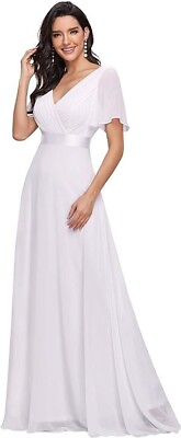 #ad Women s Summer Wedding Party Dresses Evening V Neck Short Sleeves UK20 White GBP 27.99