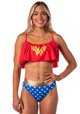 #ad DC Comics Womens#x27; Wonder Woman Costume Ruffle Bikini Swimsuit Bathing Suit $33.95