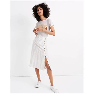#ad Madewell Side Button Midi Skirt in Pinstripe Linen Blend Size 8 NWT $50.00