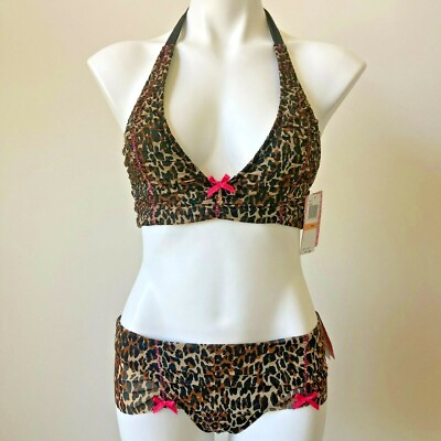 #ad #ad Betsey Johnson Swim Bikini Women Small Leopard Animal Print Rare Y2K Vintage $297.50