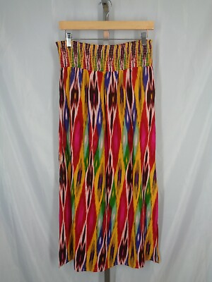 Vanessa Virginia Maxi Skirt Size Medium Ikat Rainbow Slits Gypsy Festival $29.95