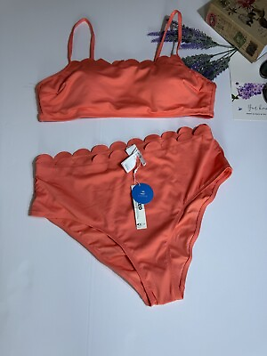 #ad CUPSHE Bikini Set for Women Two Piece Swimsuits High Waist Orange Sz L $21.99