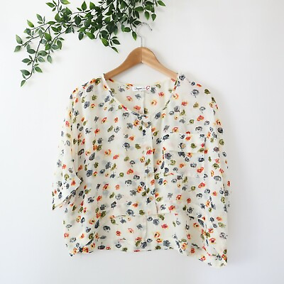 Umgee Women#x27;s Cute Summer Short Sleeve Floral Print Sheer Boxy Top S Small $9.98