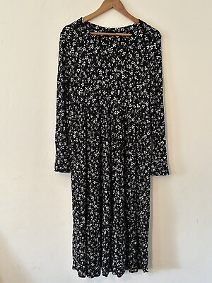 #ad ladies long maxi dress long sleeve size 12 Black Print GBP 12.99