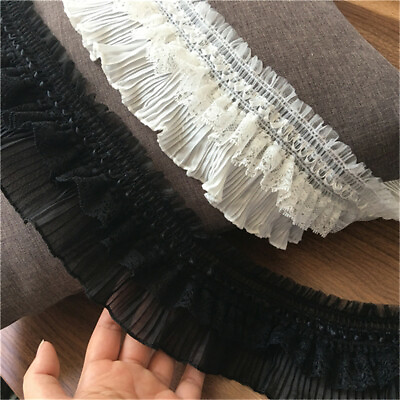 Lace Trim Stretch Ruffle Ribbon Fabric for Wedding Bridal Dress Sewing DIY Decor C $2.89