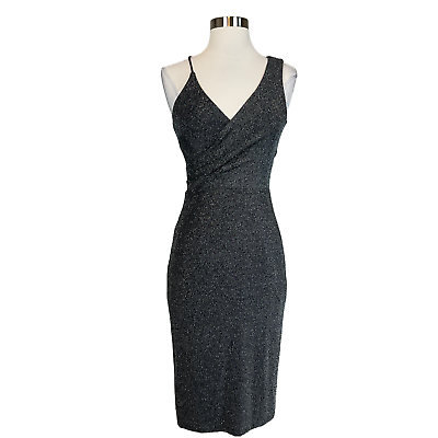 #ad Women#x27;s Cocktail Dress by AQUA Size 10 Black Metallic Sleeveless Midi Sheath $69.99