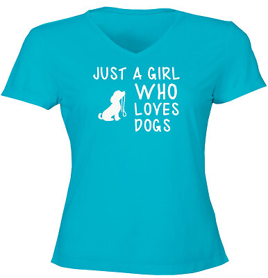 Just A Girl Who Loves Dogs Cute Juniors Women Vneck TShirt Gift For Puppies Love $15.98