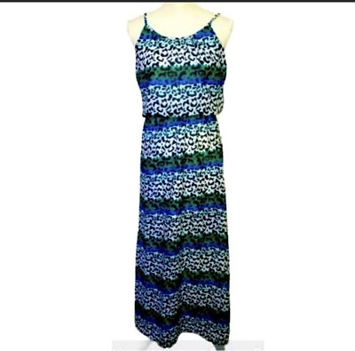 #ad Green Animal Print Sleeves Beach Semi Sheer Maxi Dress S Summer Pullover $14.00