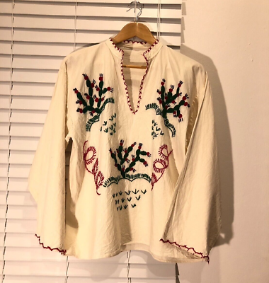 #ad Mexican hippie boho style cactus embroidered casual blouse $12.50