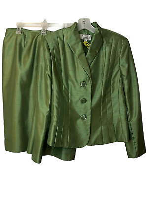 #ad Vtg 90s Y2K Le Suit Green Shimmer Blazer Skirt Suit Sz 14 $59.00