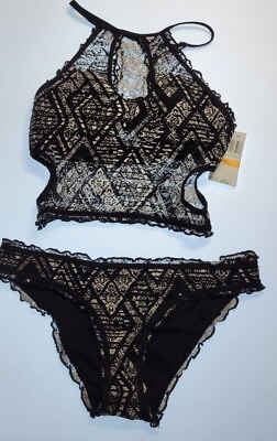 #ad BECCA SWIMSUIT BIKINI SET SZ SMALL COLOR BLACK Uncovered Sides In Stretchable $34.99
