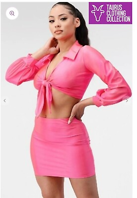 #ad NEW NEVER WORN 2 Piece Pink Bodycon Women#x27;s Skirt Set Size Large $25.00