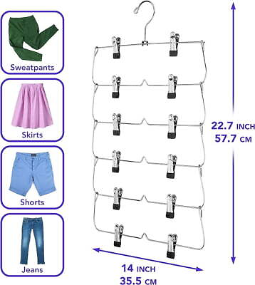 #ad 6 Tier Space Saving Skirt Hangers with Clips Heavy Duty Metal Multi Tier Hangers $26.98